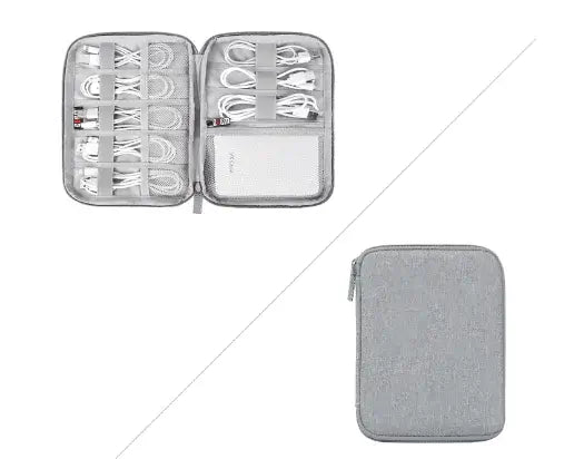 Solid Color Polyester Storage Bag for Cables & Earphones - Compact organizer with cables and accessories inside.