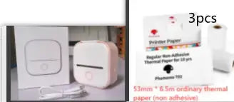 Portable Mini Thermal Label Printer with accessories and printer paper pack.