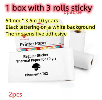 Portable Mini Thermal Label Printer supplies, including 1 box with 3 rolls of sticky thermal printer paper.
