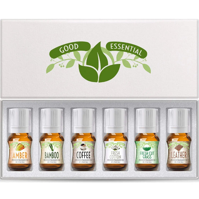 Good Essential Sweet Scents Fragrance Oil Set with six aromatic oils in a gift box.