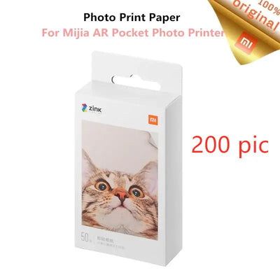 Xiaomi Mini Bluetooth Photo Printer compatible photo print paper pack with cat image and 50 sheets.