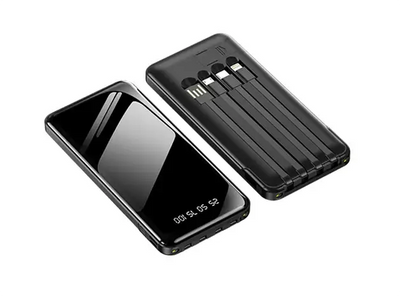 20000mAh Power Bank with multiple charging cables for reliable and portable charging on the go.