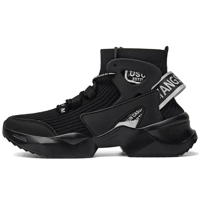 premium high-top sock sneakers in black with a sock-fit design and durable sole for comfort and style.