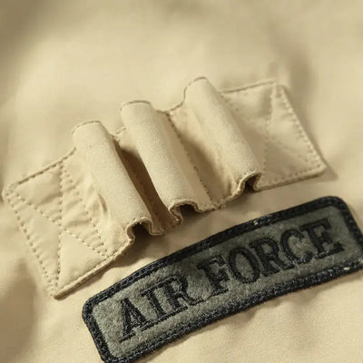 Close-up of the Military Flight Jacket showing the Air Force patch and durable fabric details.