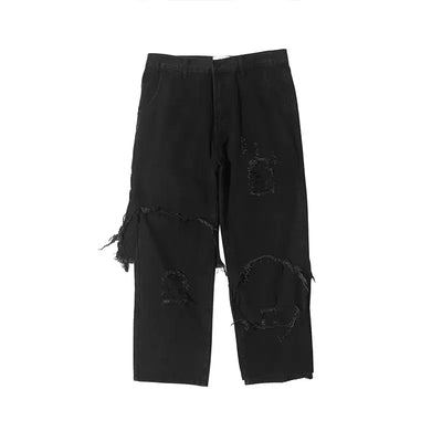 Black Plus Size Loose Jeans with distressed details, featuring rips and a relaxed fit for stylish comfort.