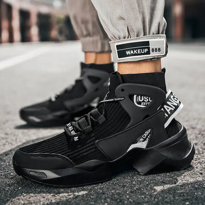 Premium high-top sock sneakers in sleek black design, perfect for style and comfort.