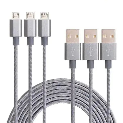 Charging Cables 3ft-6ft-10ft All 3 Included - grey braided cables for fast charging.