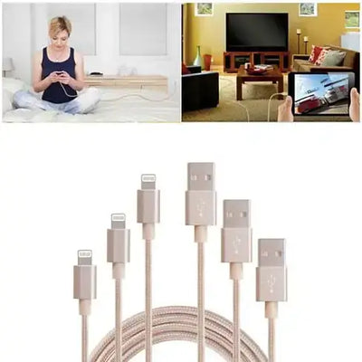 Charging Cables 3ft-6ft-10ft All 3 Included - versatile charging cables shown in home and office settings.