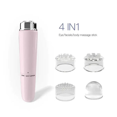 4 In 1 Electric Facial Massager with interchangeable skincare attachments for eye, facial, and body massage.