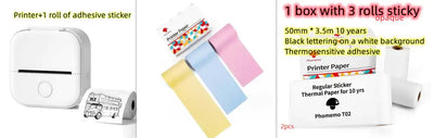 Portable Mini Thermal Label Printer with adhesive stickers and thermal paper rolls for efficient labeling.