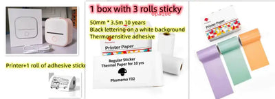Portable Mini Thermal Label Printer with adhesive rolls and printer paper for convenient labeling tasks.