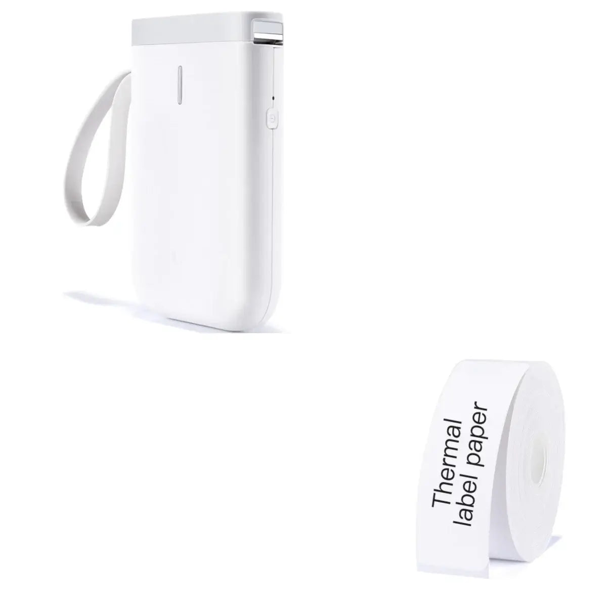 Bluetooth Label Printer alongside a roll of thermal label paper for efficient labeling.