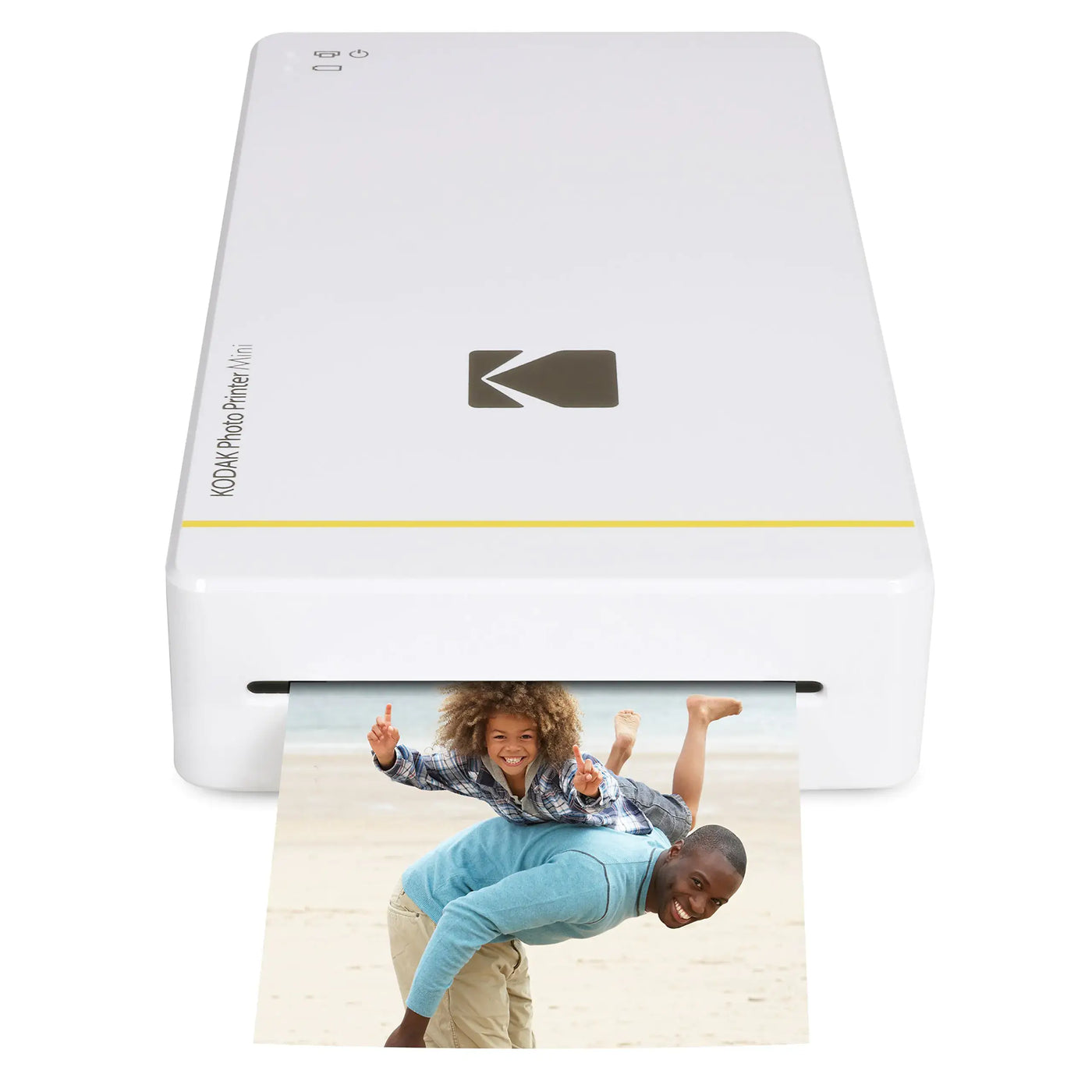 Kodak Mini Portable Mobile Instant Photo Printer printing a vibrant photo of two people at the beach.