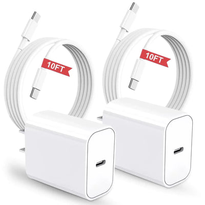 Smart 3-power level USB-C fast chargers with two 10FT cables, designed for optimal charging performance.