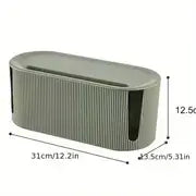 Cable Management Box dimensions and design for organizing desk and TV cables.