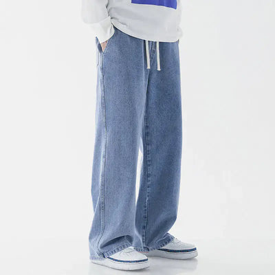 Casual Loose Straight Jeans for Men in light blue with a relaxed fit, perfect for casual outings and smart-casual occasions.