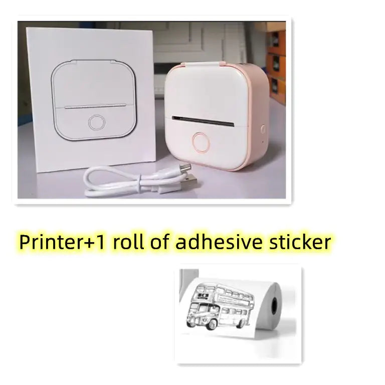 Portable Mini Thermal Label Printer with adhesive sticker roll for easy labeling tasks.
