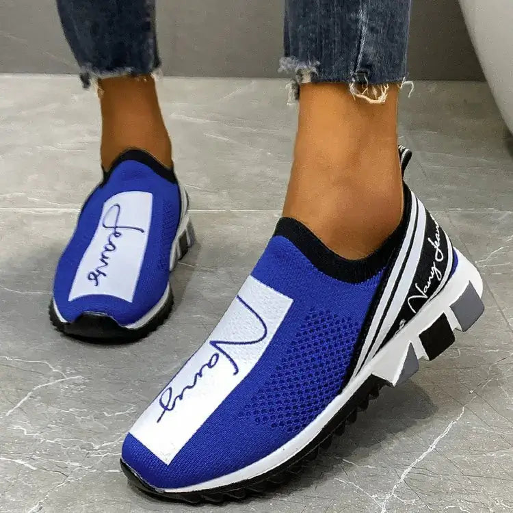 Comfortable blue breathable woven sneakers with stylish design, perfect for casual wear and all-day support.