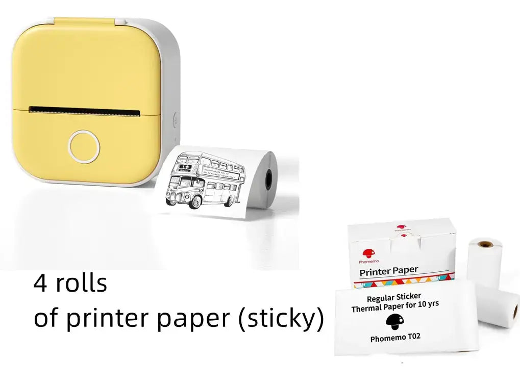 Portable Mini Thermal Label Printer with 4 rolls of sticky printer paper for efficient labeling tasks.
