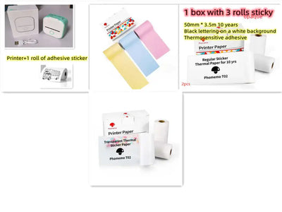 Portable Mini Thermal Label Printer accessories including printer, labels, and paper rolls for efficient labeling.