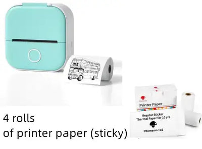 Portable Mini Thermal Label Printer with 4 rolls of sticky printer paper for quick label printing.