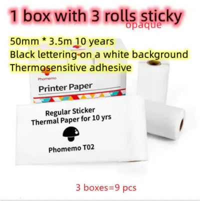 Portable Mini Thermal Label Printer sticker paper, 1 box with 3 rolls of thermosensitive adhesive.