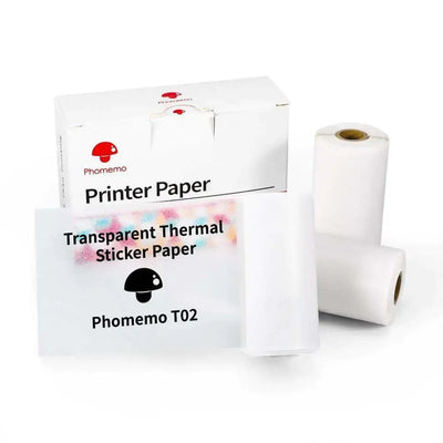 Portable Mini Thermal Label Printer compatible transparent thermal sticker paper rolls and box.