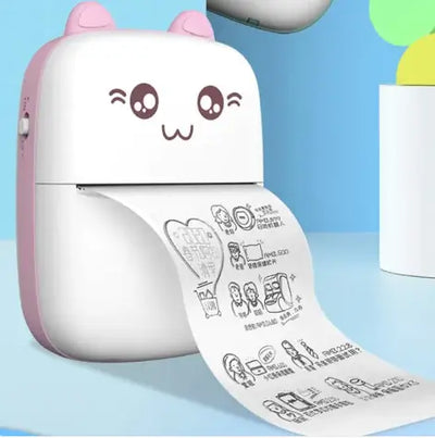 Portable Mini Bluetooth Printer printing cute images on paper with a joyful design, perfect for portability and fun.