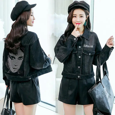 Stylish Fitted Short Leather Jacket worn by a model with a black denim jacket and shorts, showcasing a chic urban look.