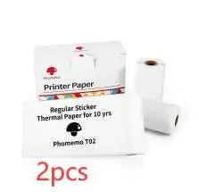 Portable Mini Thermal Label Printer - pack of 2 rolls of regular sticker thermal paper for lasting quality.