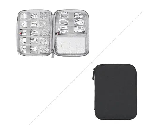 Solid Color Polyester Storage Bag for Cables & Earphones with compartments for organization and easy access.