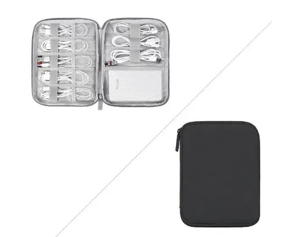 Solid Color Polyester Storage Bag for Cables & Earphones with compartments for organization and easy access.
