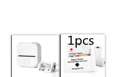 Portable Mini Thermal Label Printer along with thermal paper rolls for efficient labeling.