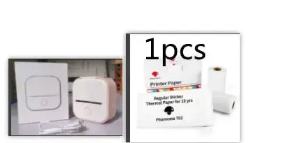 Portable Mini Thermal Label Printer with label paper next to it, showcasing compact design for wireless printing.