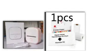 Portable Mini Thermal Label Printer with label paper next to it, showcasing compact design for wireless printing.