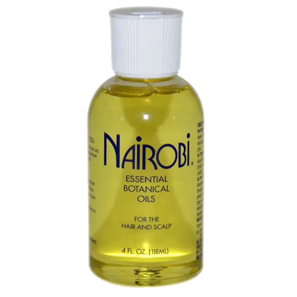 Nairobi Essential Botanical Oils for hair and scalp, 4 fl oz bottle, promoting wellness and relaxation.