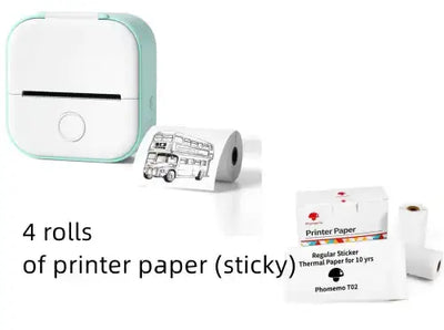 Portable Mini Thermal Label Printer with 4 rolls of sticky printer paper for fast and wireless label printing.