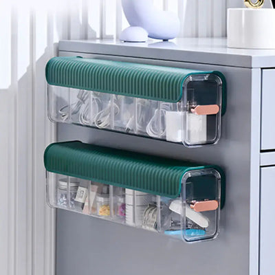 Wall-Mounted Data Cable Storage Box for Chargers, green storage solution for organized cables and chargers.
