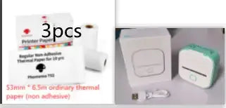 Portable Mini Thermal Label Printer with thermal paper and accessories for wireless printing.