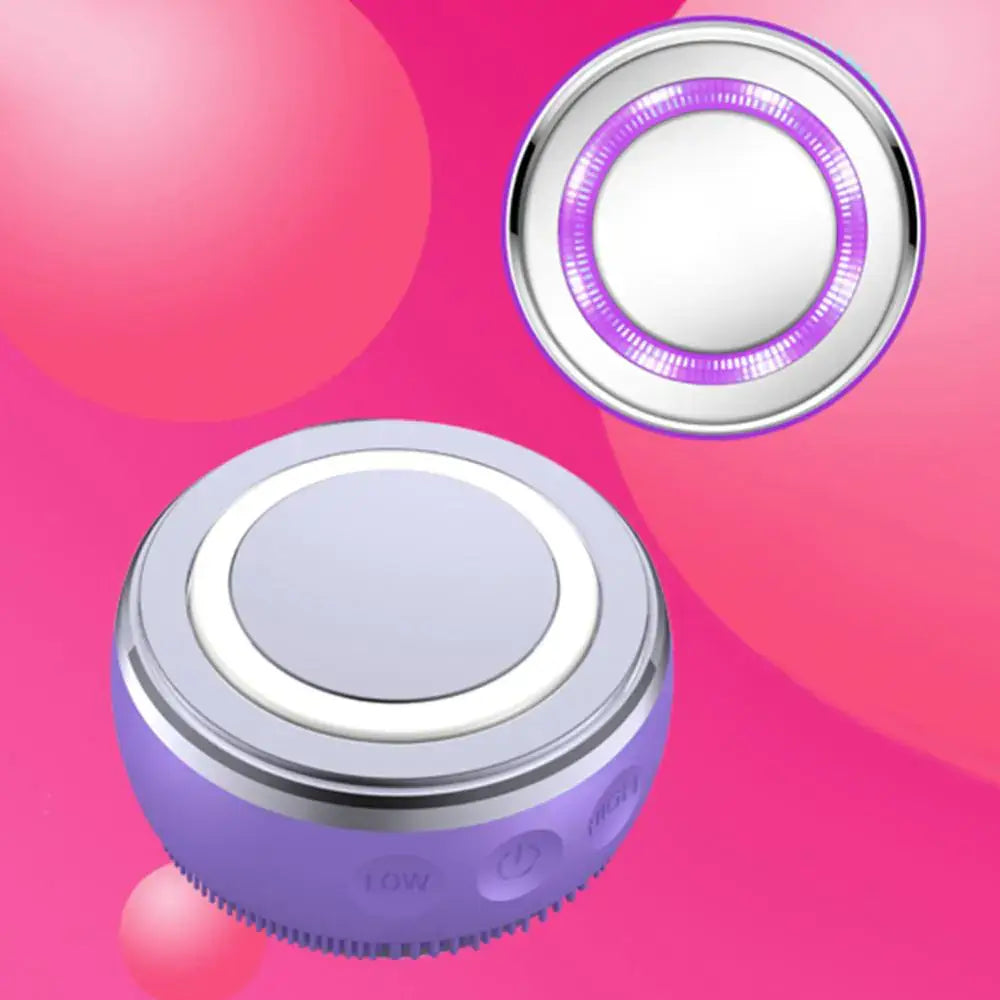 Electric Silicone Pore Cleaner and Heating Facial Wash on a colorful pink background.