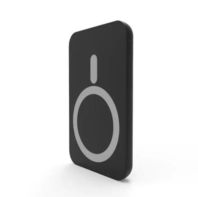 Wireless Power Bank 5000mAh – Fast Charging & Slim Design portable charger in sleek black color.