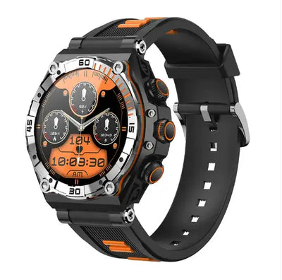 CallFit Smartwatch in black and orange design, showcasing fitness tracking features and modern style.