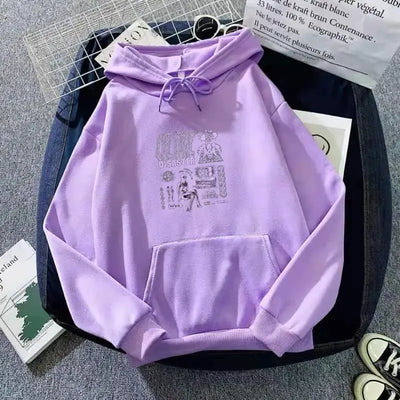 Thickened Velvet Loose Hoodies in lavender color on a black background, showcasing modern streetwear style.