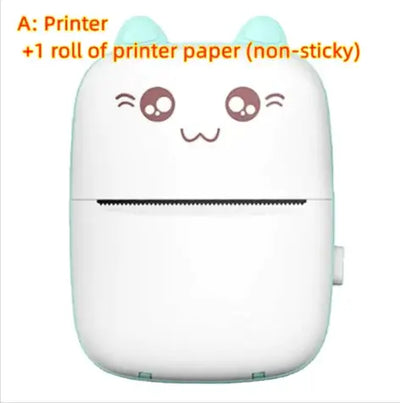 Portable Mini Bluetooth Printer with cute design and non-sticky printer paper roll included.