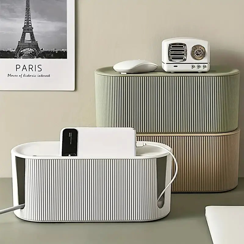 Cable Management Box - Organizer for Desk & TV Cables, perfect for tidying and storing wires.