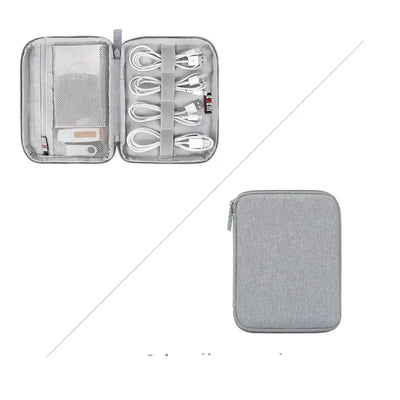 Solid Color Polyester Storage Bag for Cables & Earphones, compact organizer with multiple compartments for cables and accessories.