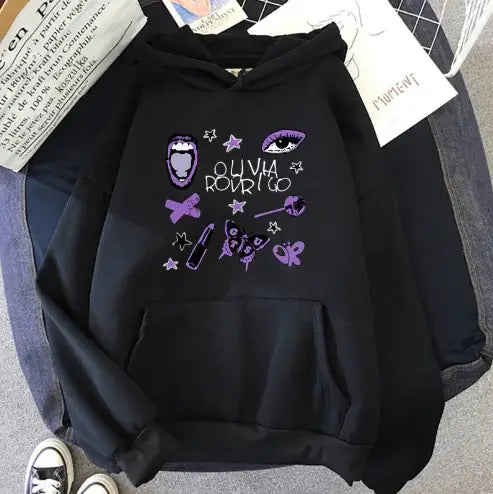Thickened Velvet Loose Hoodies featuring colorful graphic design on a black background.