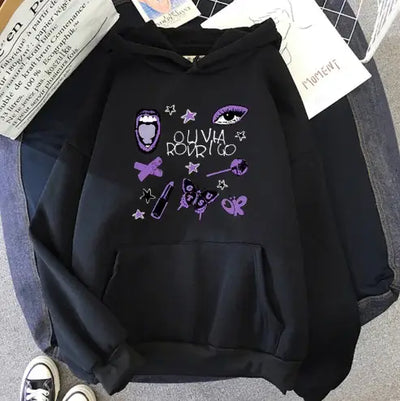 Thickened Velvet Loose Hoodies featuring colorful graphic design on a black background.