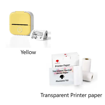 Portable Mini Thermal Label Printer in yellow with transparent printer paper, perfect for fast wireless printing.