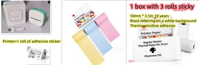 Portable Mini Thermal Label Printer with adhesive stickers and thermal paper rolls.
